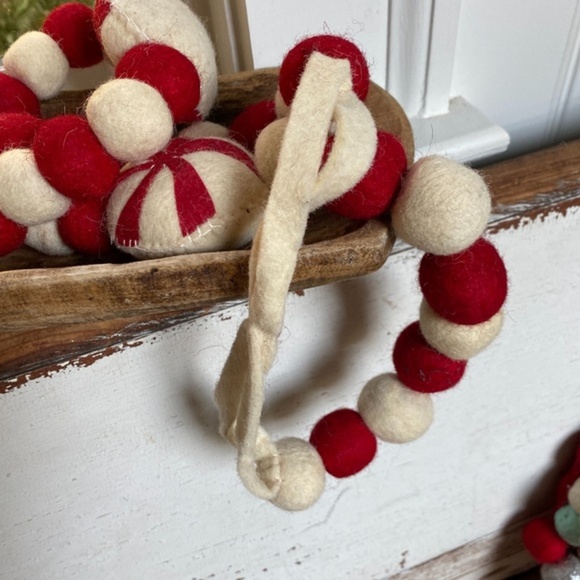 Anthropologie Felt Pom Peppermint Candy Wool Felt Garland - Picture 3 of 5